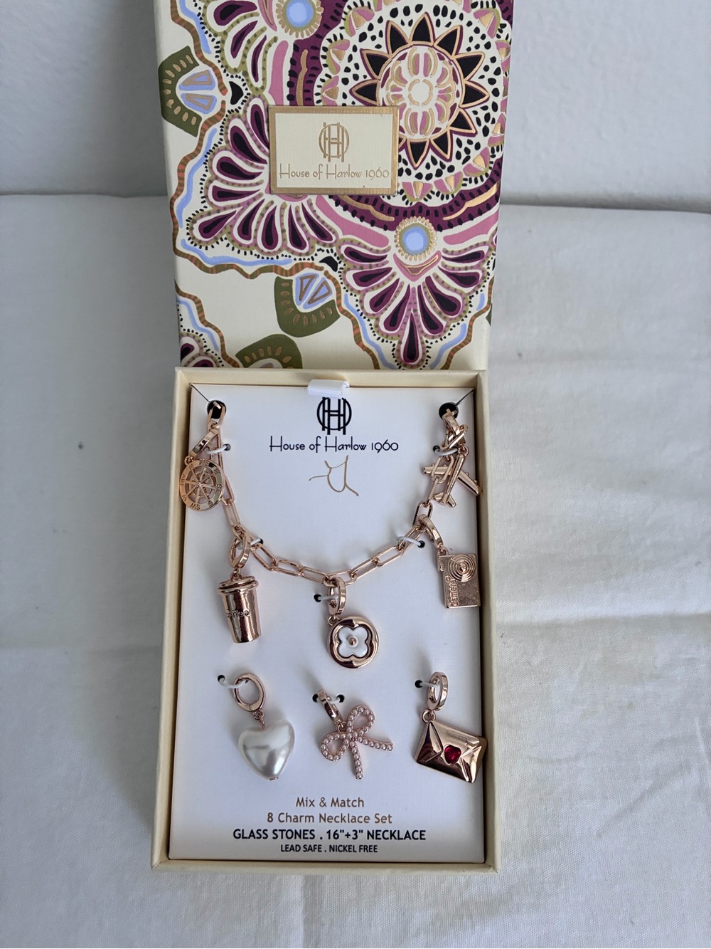 House of Harlow 1960 Rose Gold 8-Charm Necklace Set NWT